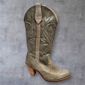Vintage Capezio Gray Leather Western Cowboy Boots Heeled USA Made‎ Size 7.5M